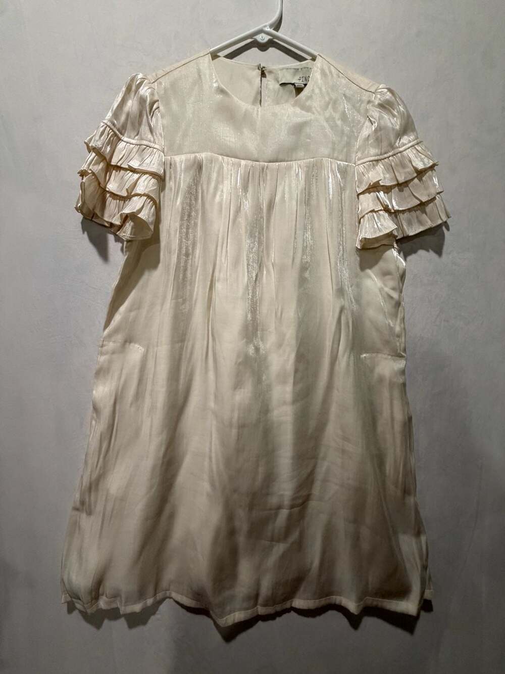 Pinch anthropology Mini Dress Size S Ivory Metallic Ruffled Short Sleeve